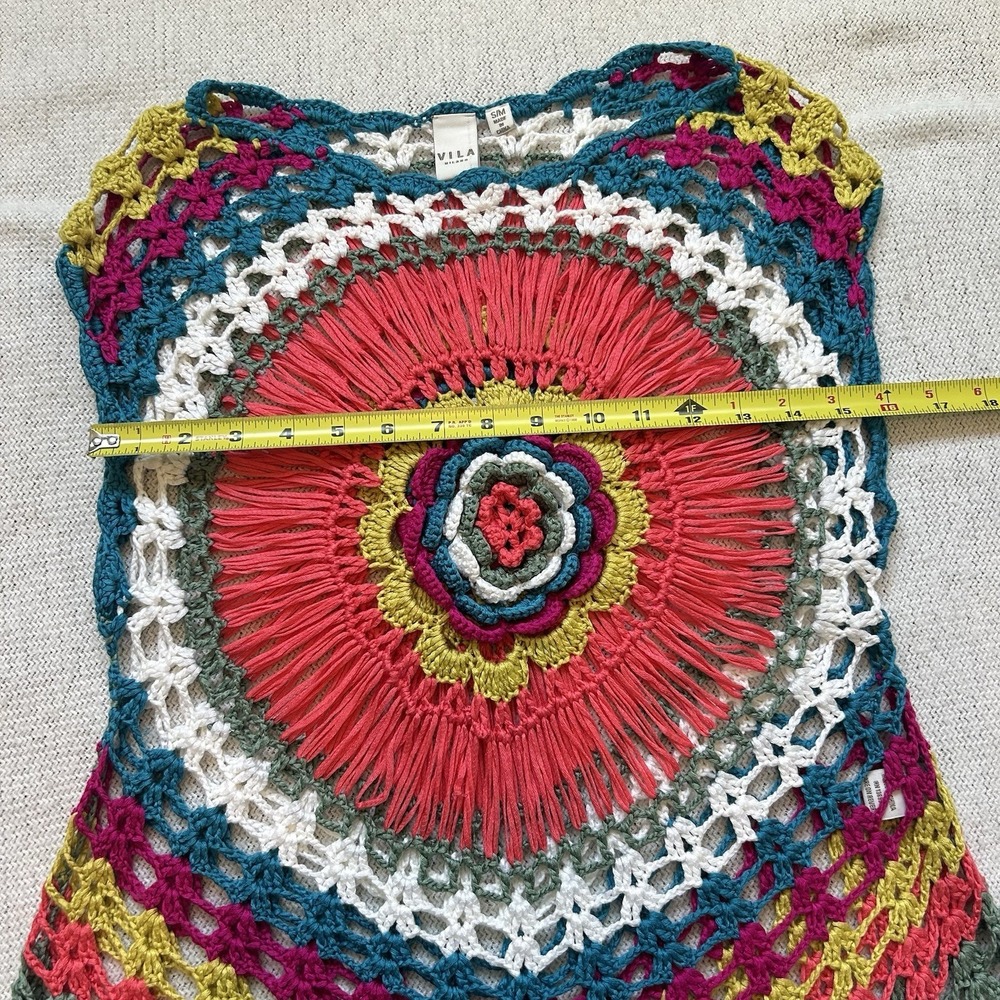 Crochet Top Sz S/M Colorful Open Knit Flower Festival Hippie Stretch Sleeveless - Picture 10 of 11